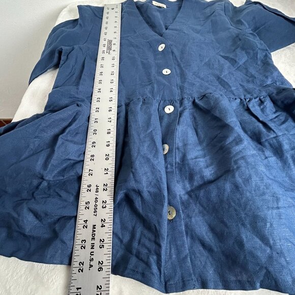 Jennifer & Grace Womens Blue Linen Blend Button-Down Tunic Top Medium 3/4 Sleeve - Picture 8 of 8